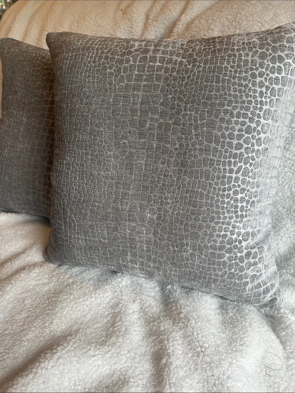 Neutral Gray Textured Croc-Print Decorative Pillow - Home Accents Cover Only
